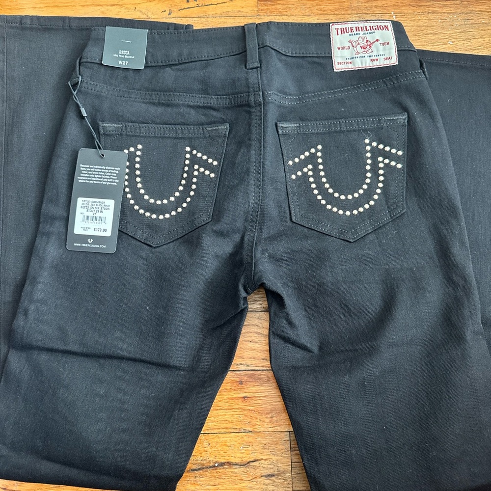 Black true religion jeans w gold beading